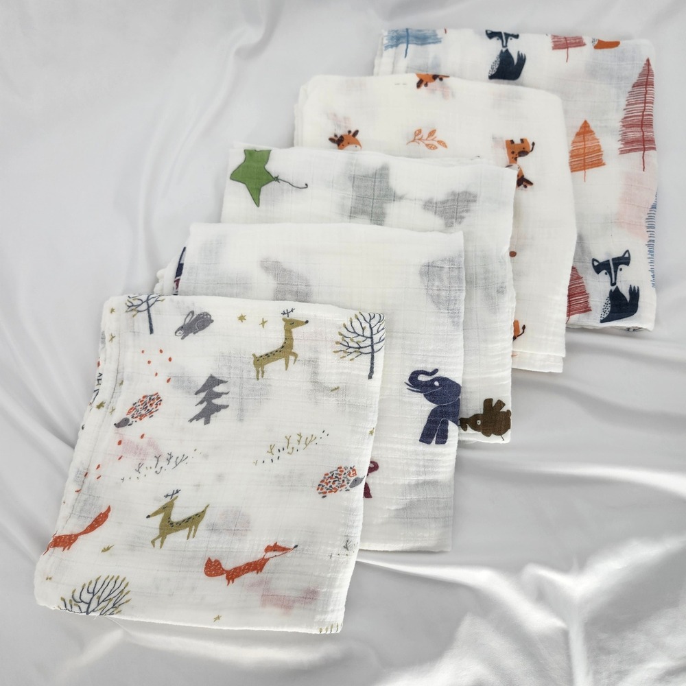 Upsimples Swaddle Blanket Bamboo Muslin Baby OS Bundle of 5 Woodland Animal